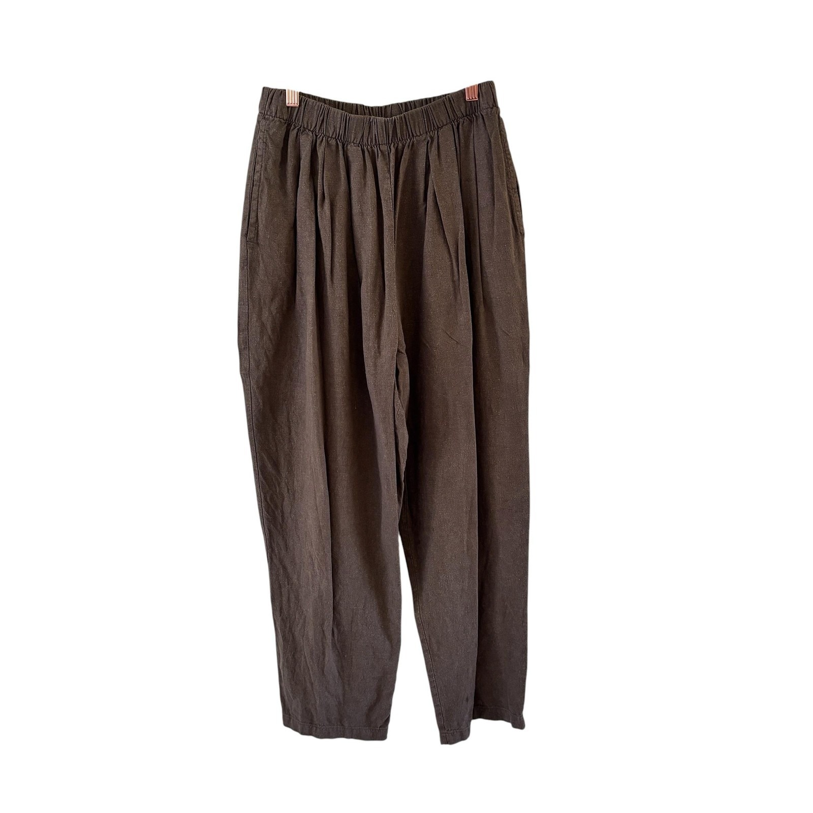 Vtg Eileen Fisher Linen Ankle Pants Womens 2 (Fits 28 Waist)Brown Pleated Preppy